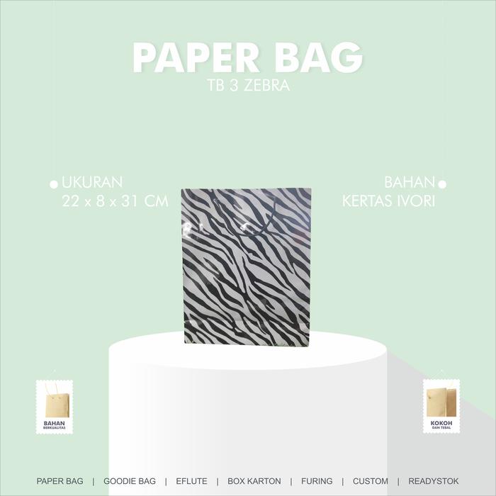 Gambar Tas Kertas Ivori Laminasi Licin Belanja Hadiah Kado Motif Zebra dari Rahmah Tas Kertas dan Kemasan Kab. Sleman Tokopedia