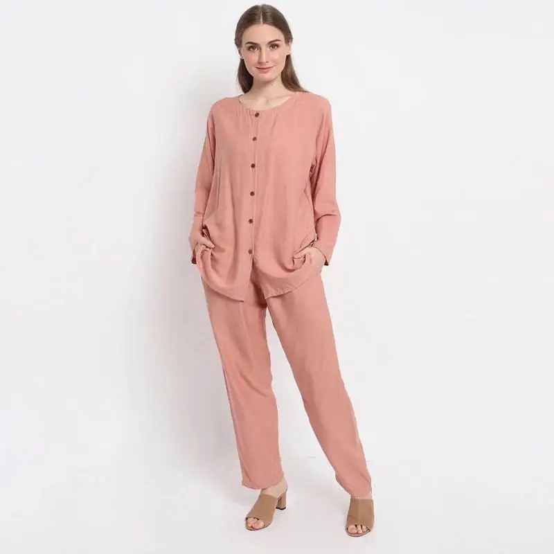 Setelan Baju Tidur Piyama Wanita Oneset Rayon Pajamas Lengan Panjang katun Busui Celana Panjang 1