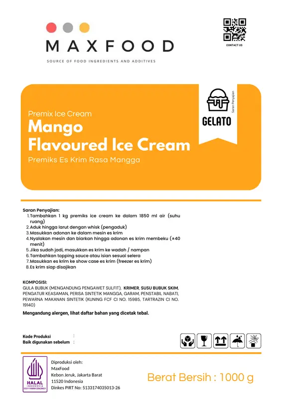 MAXFOOD - Gelato Powder Mango / Bubuk Gelato Rasa Mangga 1 KG 1