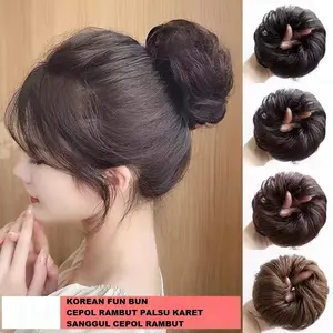Karet Scrunchie, Korean Fun Bun, Cepol Rambut Palsu, Sanggul Ikat Rambut MLH M13