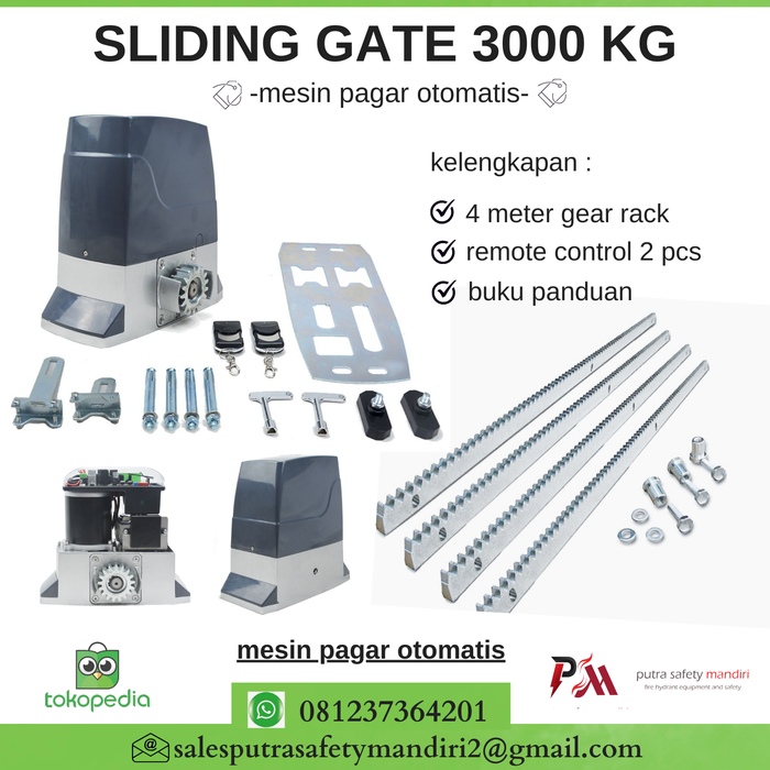 Gambar SLIDING GATE OPENER KAPASITAS 3000 KG MOTOR PAGAR GERBANG OTOMATIS dari Putra safety mandiri 2 Kota Administrasi Jakarta Utara Tokopedia