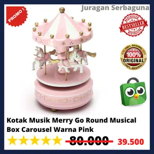 Kotak Musik Merry Go Round Musical Box Carousel Warna Pink