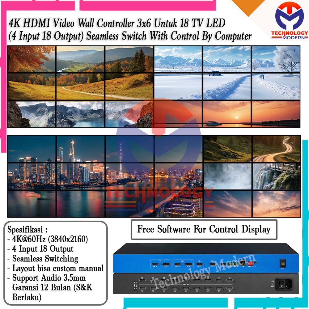 4K Video Wall Controller 3x6 3x5 4x4 (4 Input 18 Output) Seamless Support Custom Layout