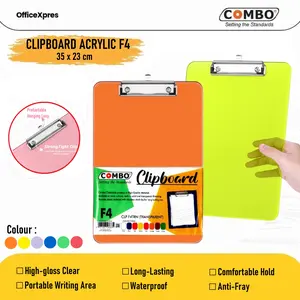 Clipboard Acrylic F4 / Papan Jalan Akrilik F4 / Papan Ujian Transparan