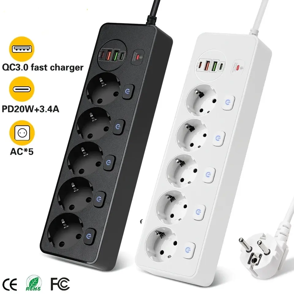 Power Strip Multitap Extension Cord Electrical Socket With 4 USB Ports