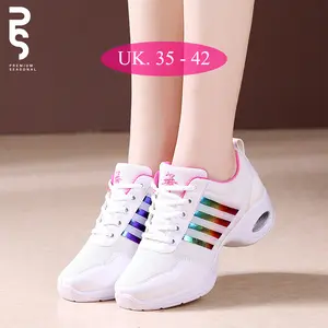 RAINBOW - Sepatu Dansa / Tari Menari Lentur Putih Hak