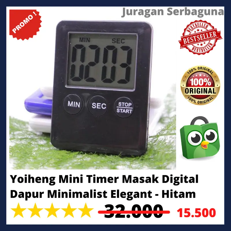 Yoiheng Mini Timer Masak Digital Dapur Minimalist Elegant - Hitam 0