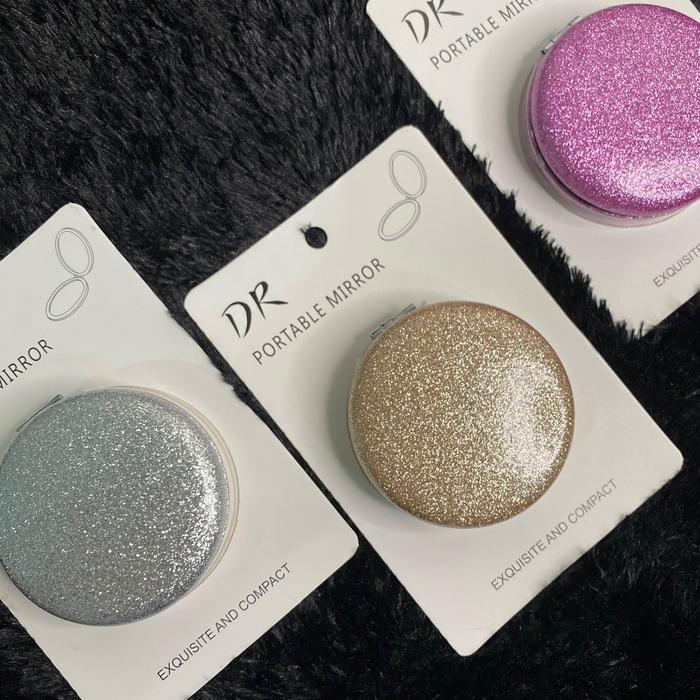 Gambar DR Portable Mirror Macaroon Series Cermin Bulat Glitter Kaca Rias - HITAM POLOS dari GUDANG SKINCARE SBY Kota Surabaya Tokopedia