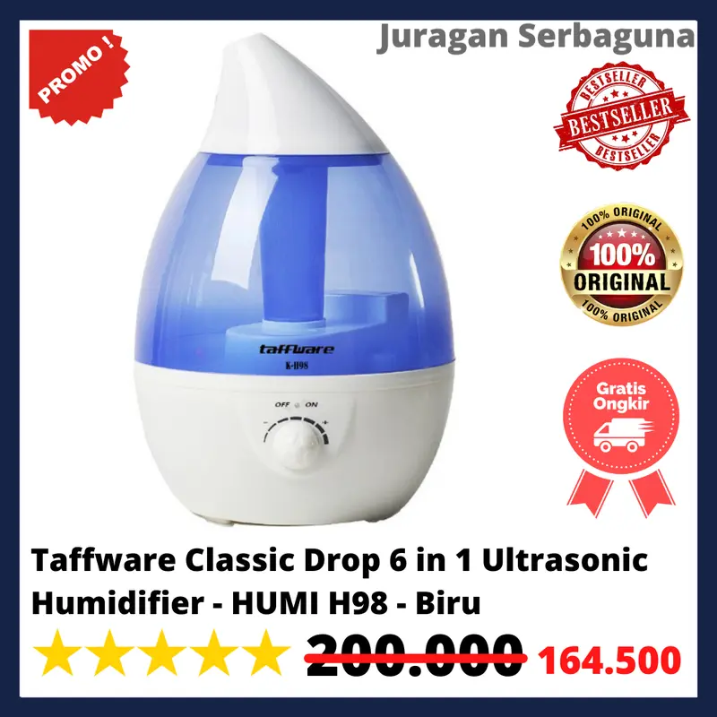 Taffware Classic Drop 6 in 1 Ultrasonic Humidifier - HUMI H98 - Biru 0