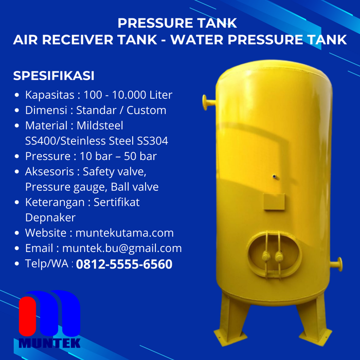 Gambar Pressure Tank 500 Liter Water Pressure tank / Air Receiver Tank dari PT. MUNTEK BERKAH UTAMA Kota Administrasi Jakarta Barat Tokopedia