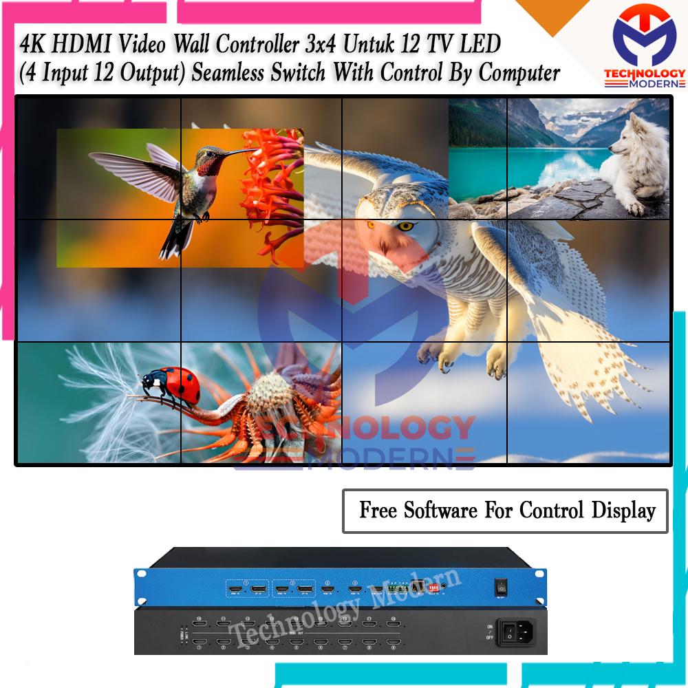 4K Seamless Video Wall Controller 3x4 4x3 For 12 TV Support Matrix Switcher Multiviewer  (4 In 12 Out)