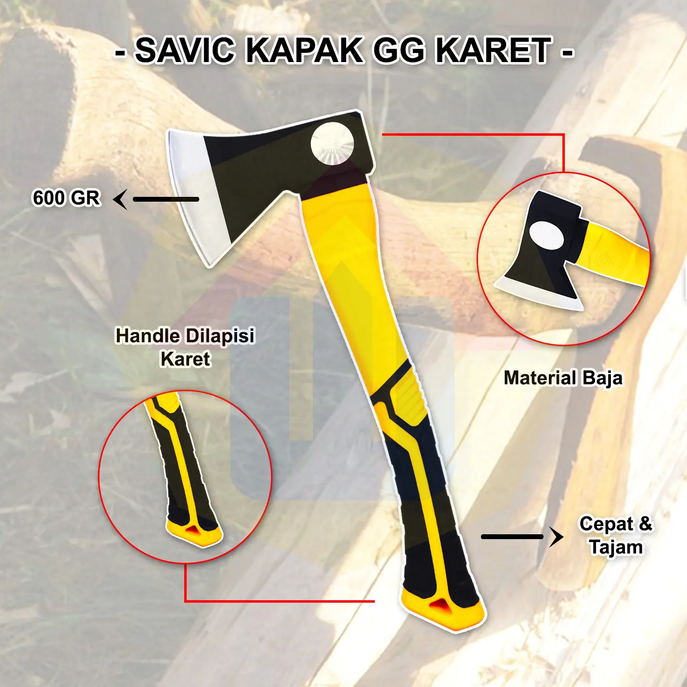 SAVIC KAPAK GG KARET KUNING 600GR - KAPAK KAYU MATERIAL BAJA KUAT BERKUALITAS