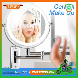 Kaca Cermin Makeup LED Wastafel Tempel Dinding Kamar Mandi 7X Folding