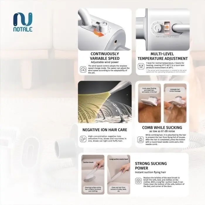 Notale Professional Pet Blower & Grooming Vacuum  Kucing Anjing 3