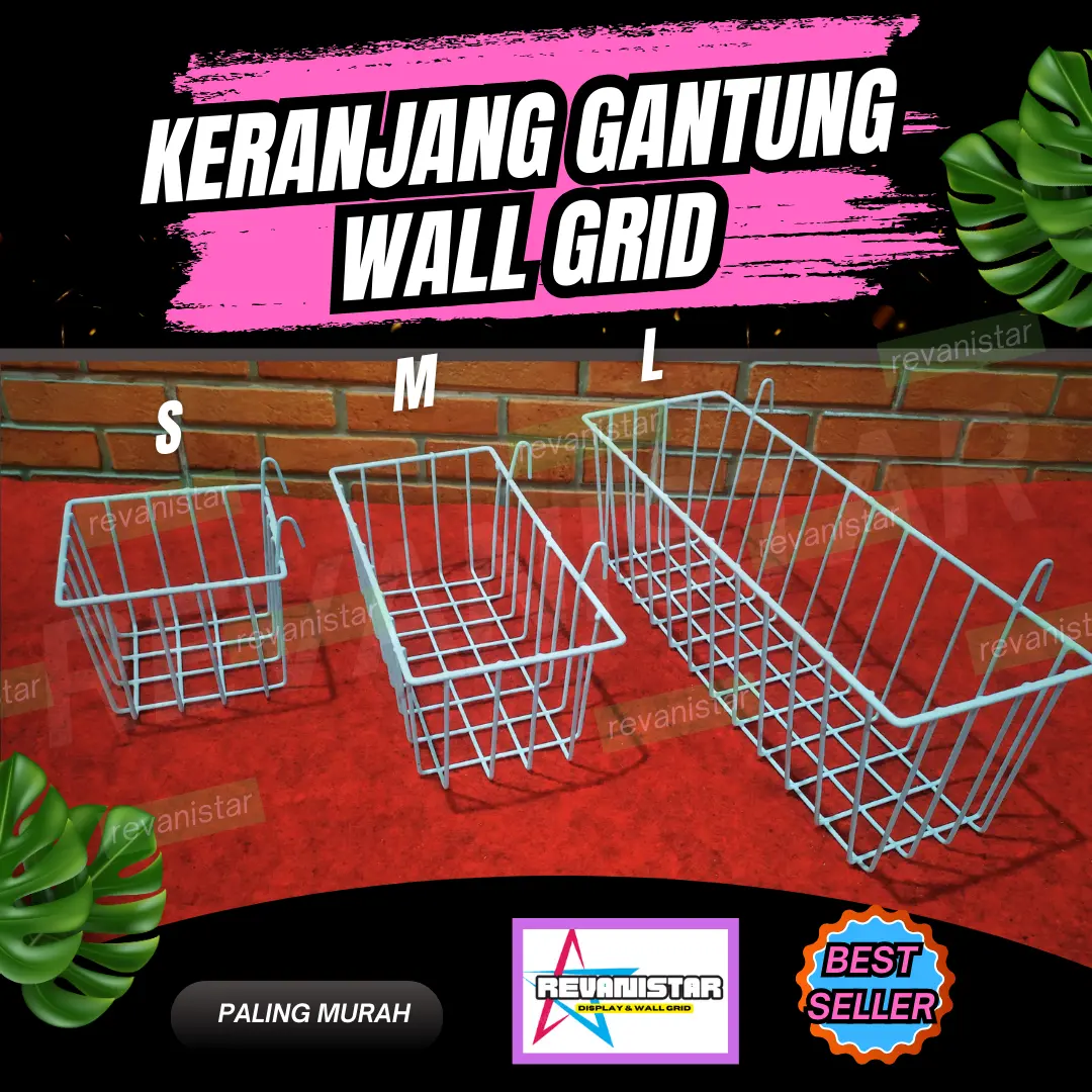 KERANJANG GANTUNG BESAR KESI 37CM PENGAIT WALL GRID WIRE MESH RAM BESI