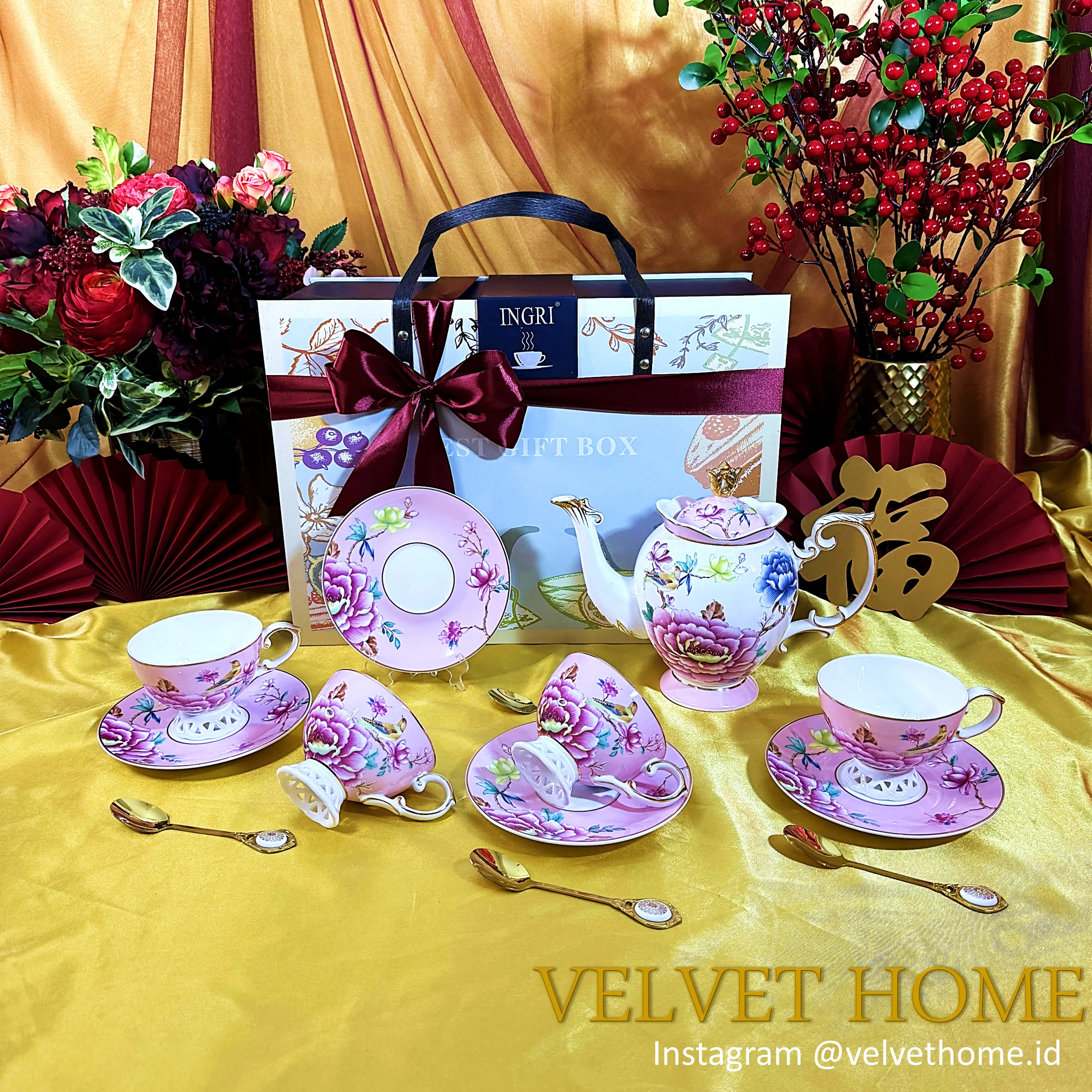Hampers tea set teapot + cangkir cup lebaran imlek idul fitri wedding