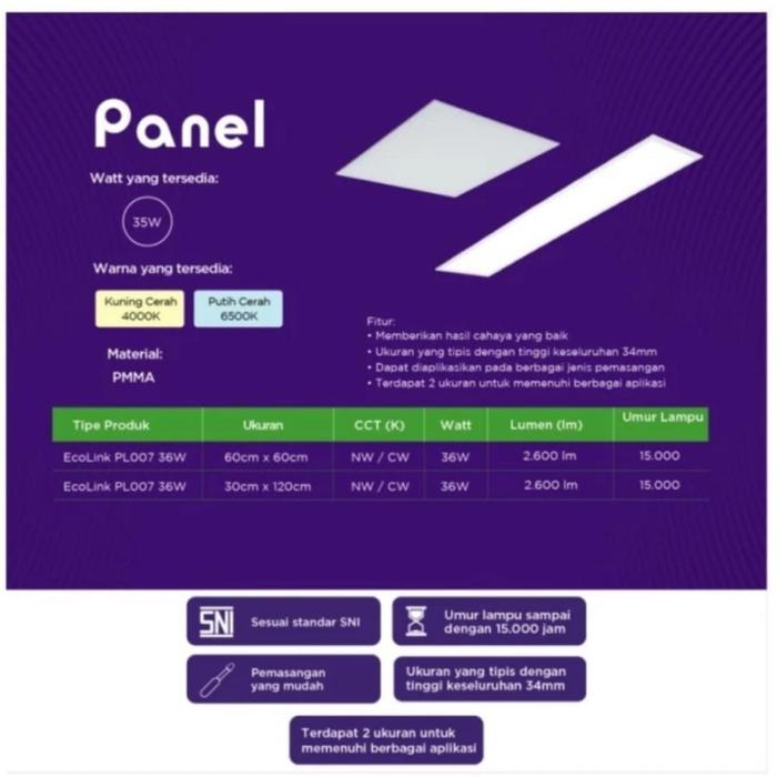 Gambar Lampu Panel LED Ecolink PL007 36 Watt Ukuran 30x120 - 36Watt 36 W 36W - 4000k dari BestBright Store Kota Administrasi Jakarta Pusat Tokopedia