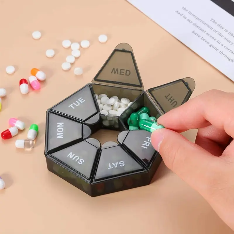 Kotak Obat Pil Mini Portable Bulat 7 Sekat Traveling medicine week box 3