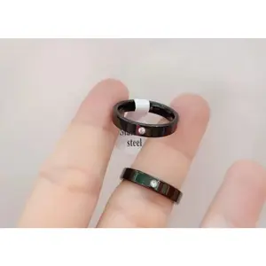 Cincin Titanium Hitam Gold Silver Mata Satu Mutiara Anti karat