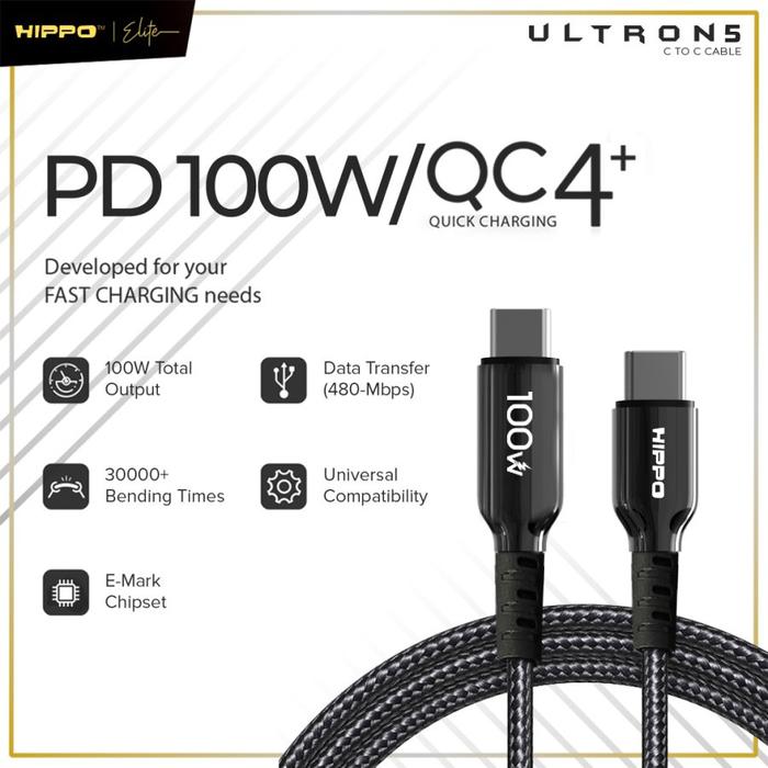 Gambar Hippo Ultron 5 Kabel Charger Superfast Charging USB C To C PD100W QC4+ dari HIPPO SURABAYA Kota Surabaya Tokopedia