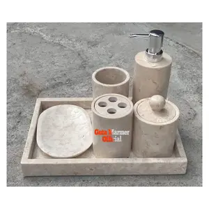 Set Tempat Peralatan Kamar Mandi Batu Marmer Putih Glosy Mengkilat Rapi