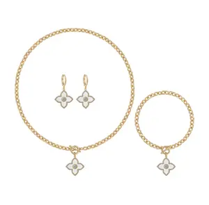 BLOSSOM CHAIN SET Elgra Gold Clover Flower Earrings Bracelet Necklace