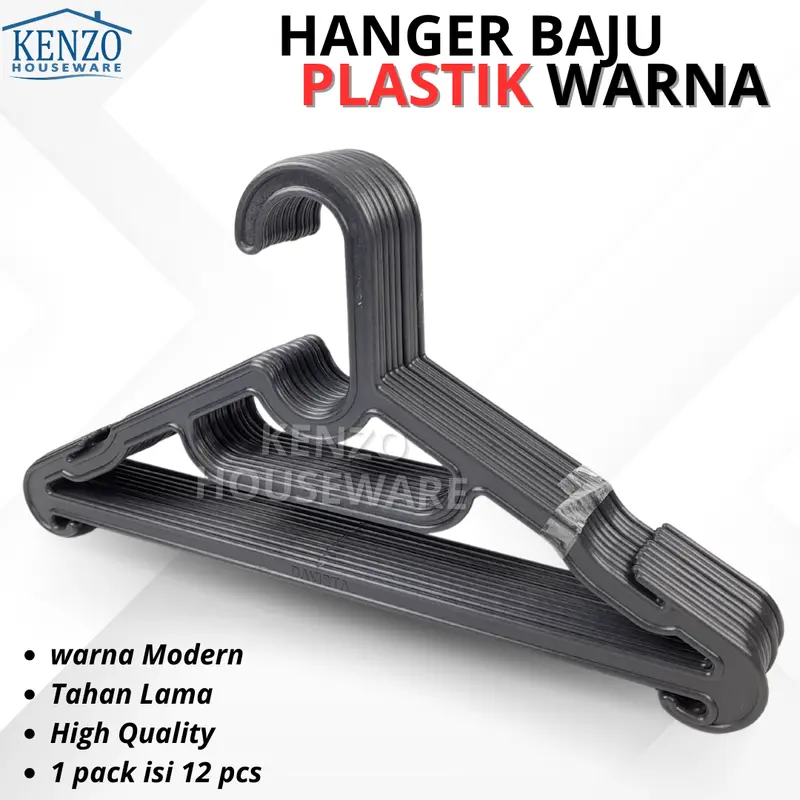 Hanger Plastik Baju Hitam Gantungan Celana Hanger Tebal Warna 1 Lusin 0