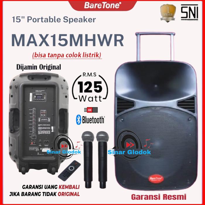 Gambar Speaker Portable BareTone MAX15MHWR Original 15 Inch Paket Komplit dari sinar glodok Jakarta Barat Tokopedia