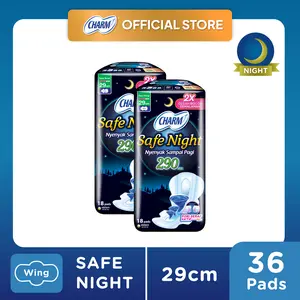 Charm Pembalut Safe Night 29cm Wing 18 pads - 2 Pcs