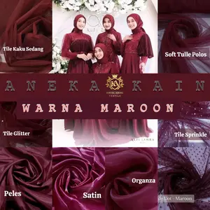 Bahan Kain Velvet Satin Organza tile gliter Peles Warna Maroon