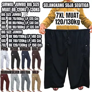 Celana Komprang Muslim Dewasa Pria Wanita Jumbo 7XL Muat BB 120kg Sirwal Pangsi Jumbo Panjang Cingkrang Haji Umroh Katun Nyaman Bahan Katun Bsway Premium Grade A Pinggang Karet Tidak Mudah Kusut