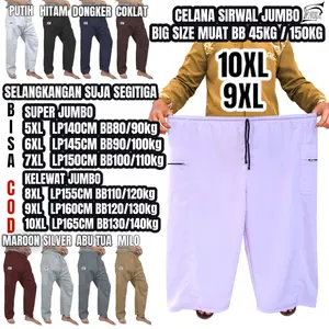DEROUGRAS Celana Jumbo Big Size Muat BB 140-150kg Unisex Haji Umroh Muslim Panjang Sirwal Santri Dewasa Pria Bahan Katun Basway Premium Grade A Nyaman SelangKangan Suja Segitiga