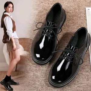 Prahes Store [ Sepatu Docmart Wanita Hitam Glos Tali Big Size 40 - 45