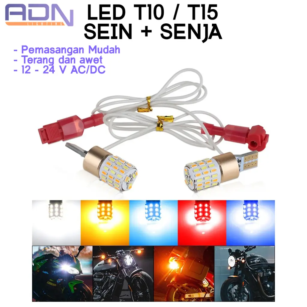 Lampu LED T10 T15 2 Mode DRL Senja Sein AC DC 54 Mata Mobil Motor ADN