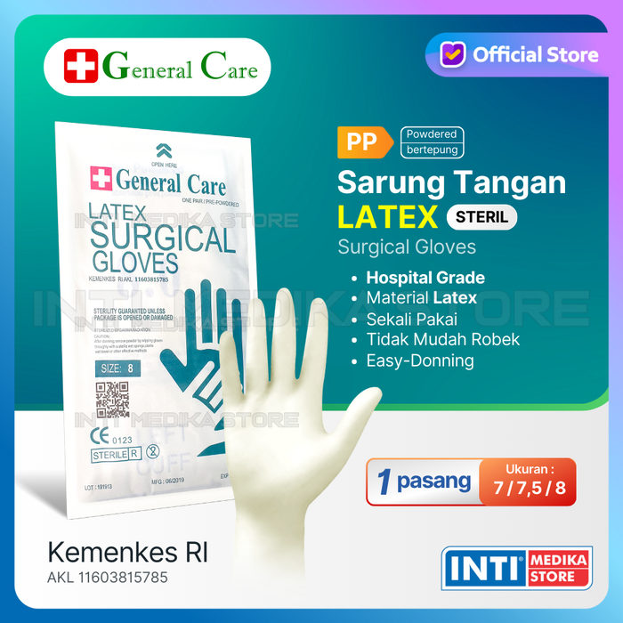 Gambar GENERAL CARE - Sarung Tangan Latex STERIL PRE POWDERED | Sterile Surgical Gloves PP - 6 dari INTI MEDIKA STORE Kota Bandung Tokopedia