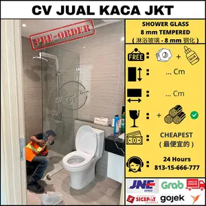 Kaca Mati Shower 8 mm Tempered Sekat Kamar Mandi Free Ongkir