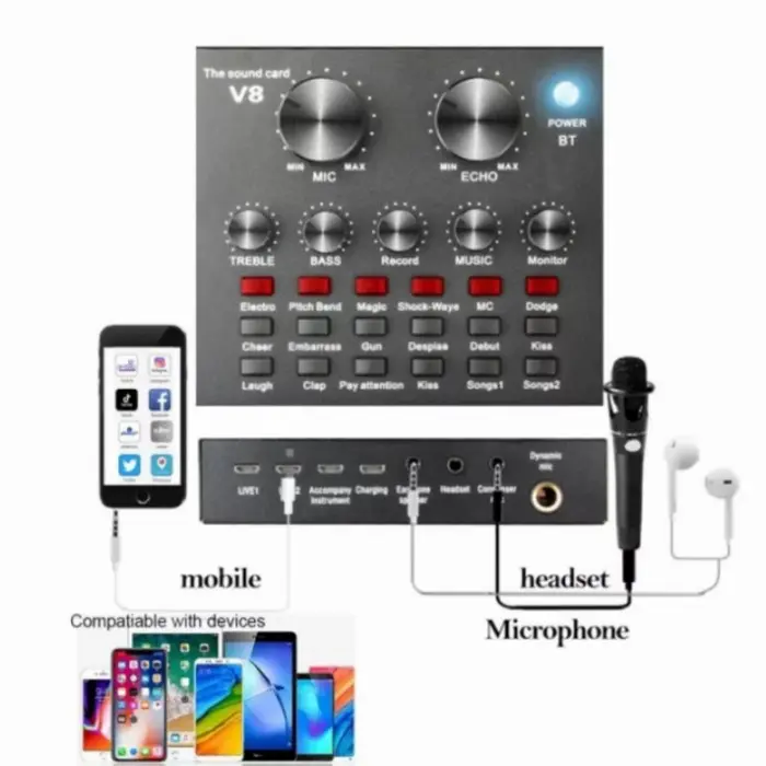 Sound card V8 Mixer Bluetooth SoundCard V8 Audio USB External Soundcar 4