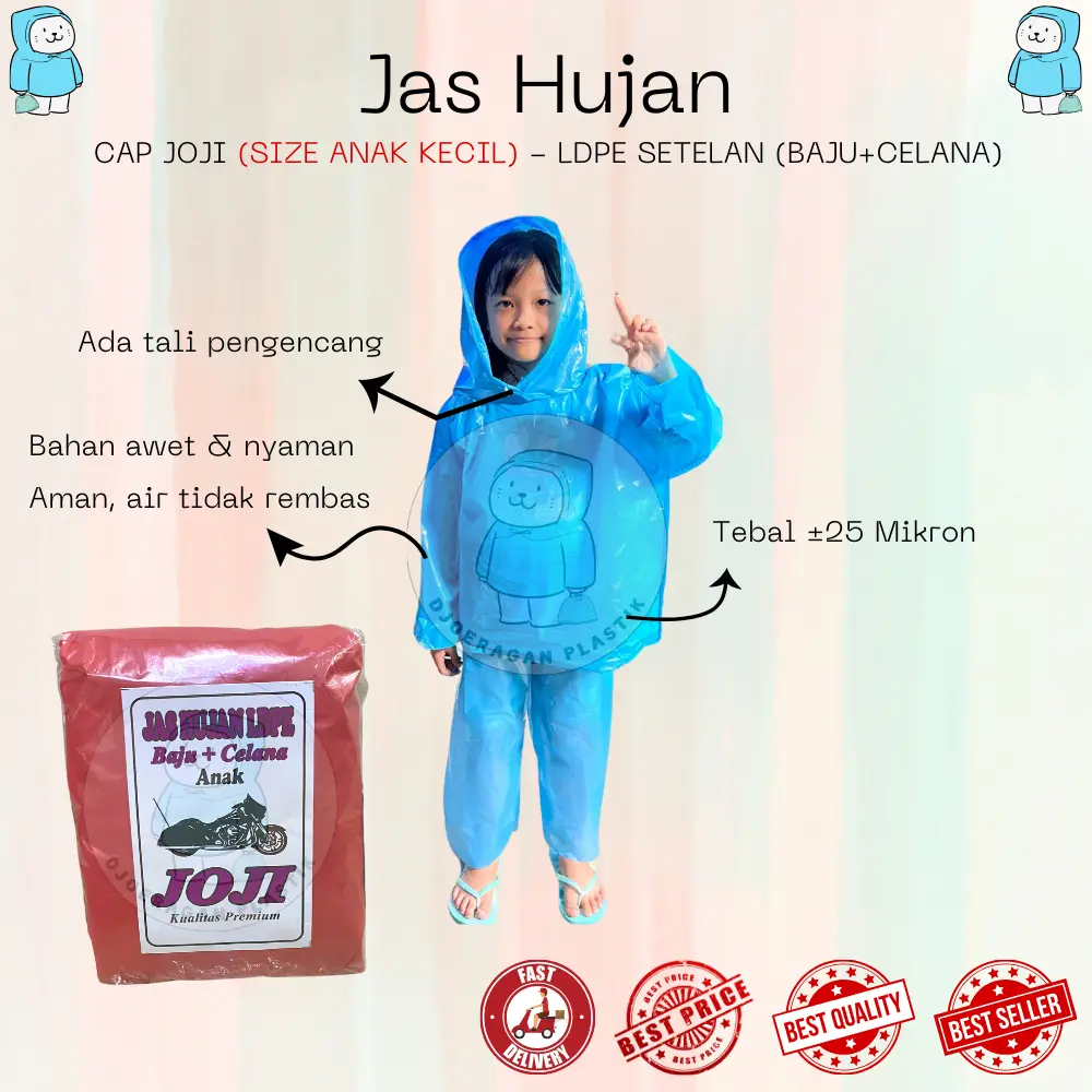 Jas Hujan Anak Kecil Setelan Baju + Celana Cap Joji
