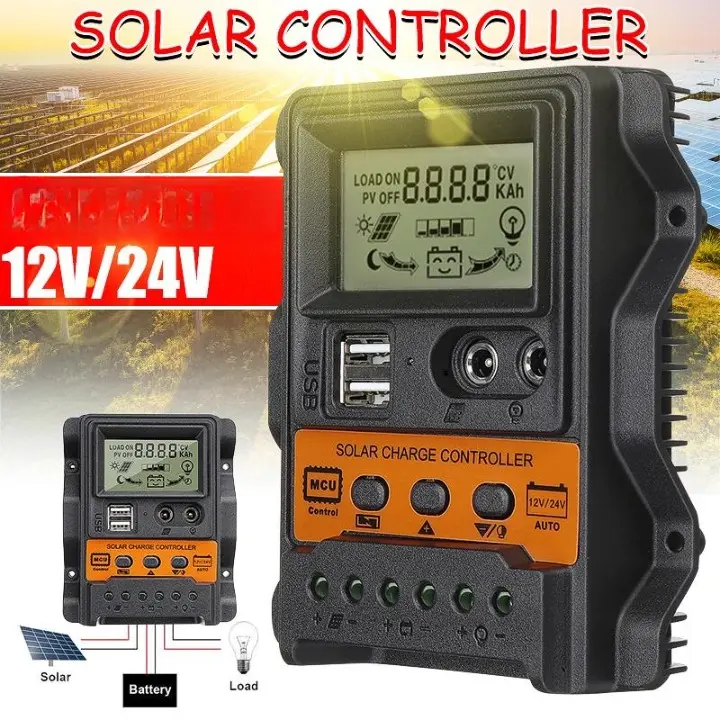 Solar Charge Controller Aubess LCD PWM Battery Regulator 12V/24V 30A 0