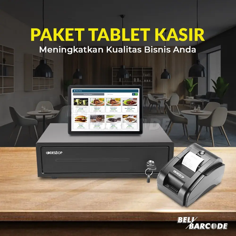 Paket Tablet Printer Kasir Cash Darwer Codeshop Laci Kasir Siap Pakai