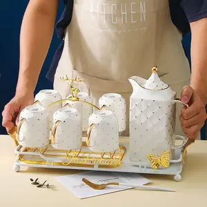 Teko Gelas Nordic Set 8 PCS Ketel Cangkir Set Keramik Pitcher Set Keramik Gelas Keramik