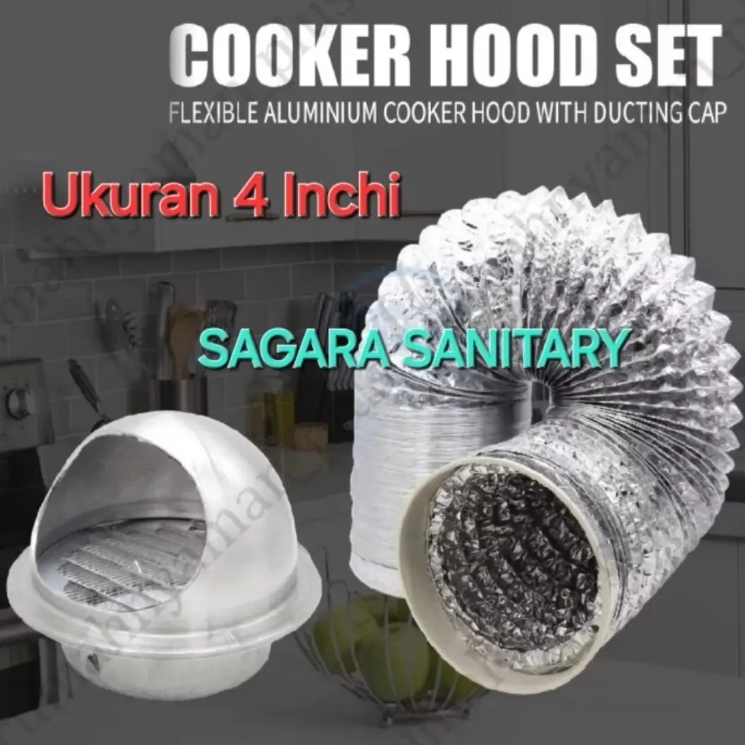 pakey pipa exhaust 4in+ vent cap stainless anti karat flexsibel duct-1m