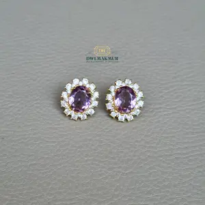 Certified Glamor AMETHYST Ladies Earrings Silver Gold Plated