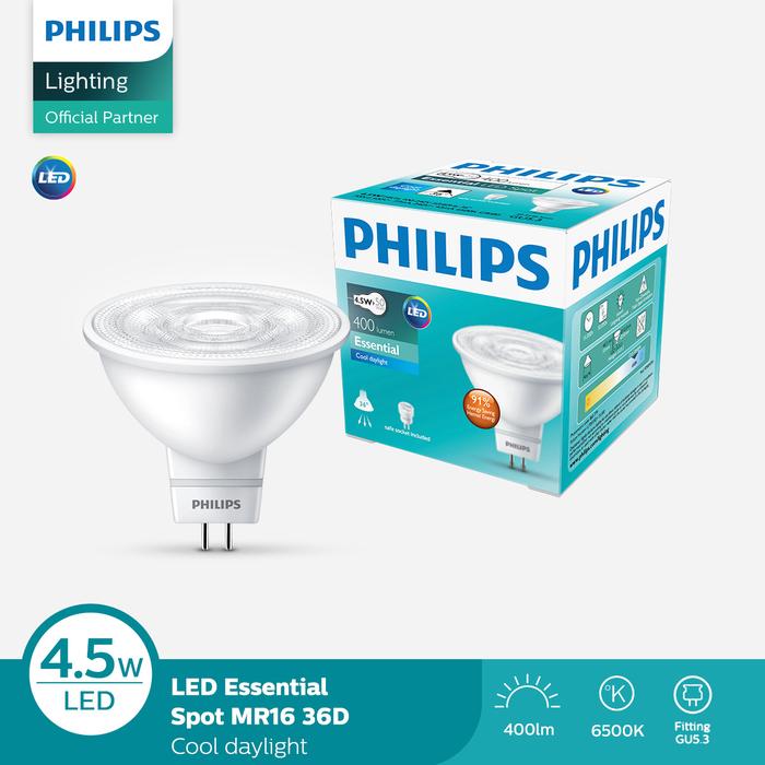 Gambar Philips Lampu Spotlight Essential LED MR16 GU 5.3 4.5W 36D Putih dari Philips Lighting Bogor Kab. Bogor Tokopedia