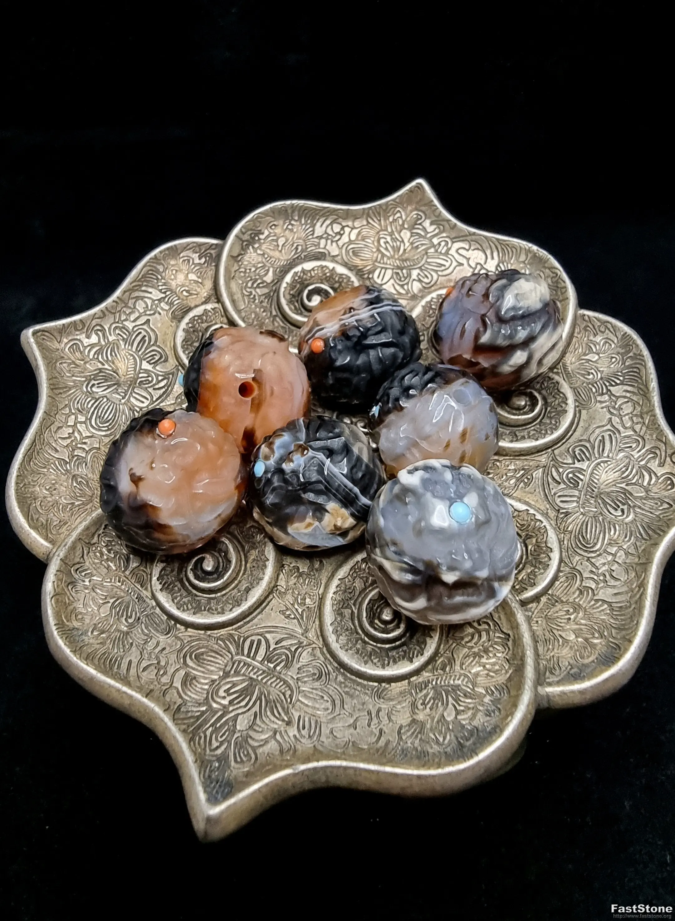 Bead Batu Akik Dzi Ukiran Dragon Naga Blessed Tibet 17mm E2005
