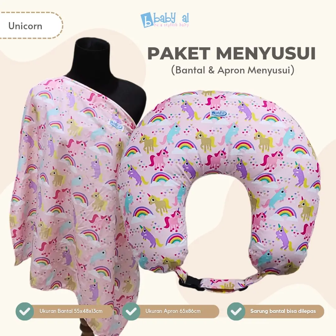 Paket Bantal Menyusui - Nursing Pillow FREE Nursing Apron - Biru