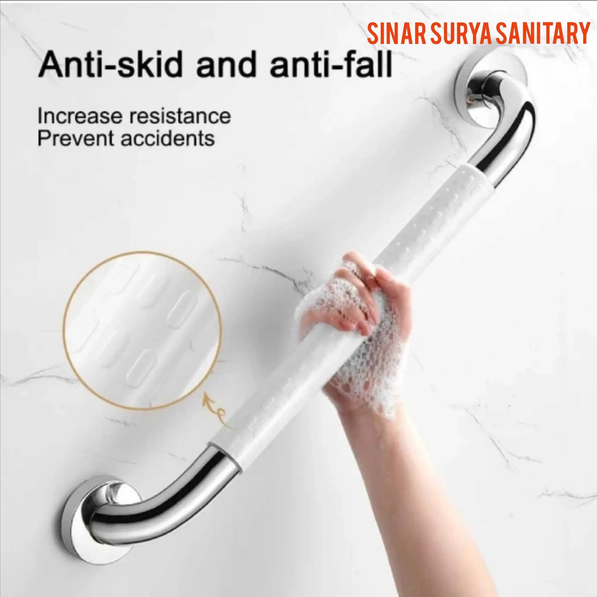 Grib bar stainless sus 304 anti slip 40 cm / pegangan kamar mandi