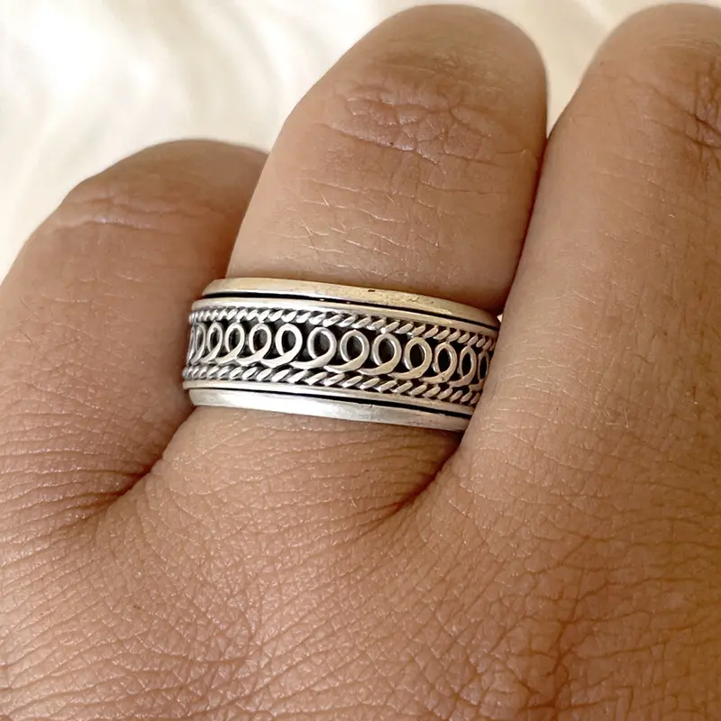 Cincin Ring Perak Silver Bali Putar Polos Jalin Tali Air Asli 925 Pria 0
