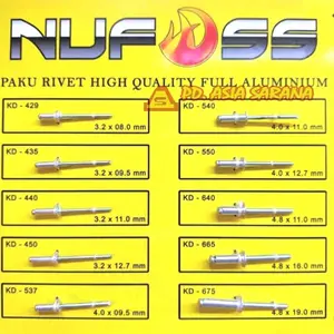 Paku Rivet 3.2 - 4.8mm NUFOSS 423-675 Blind Ripet Lipet Aluminium