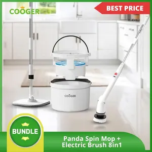 COOGER BUNDLE Pel Panda Dual Clean Mop Upgrade Spin Mop Upgrade Air Bersih Air Kotor Terpisah Dengan Sikat Elektrik 8IN1